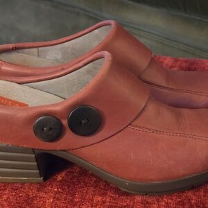 Sanita Red and Black Mules with Chunky Heel